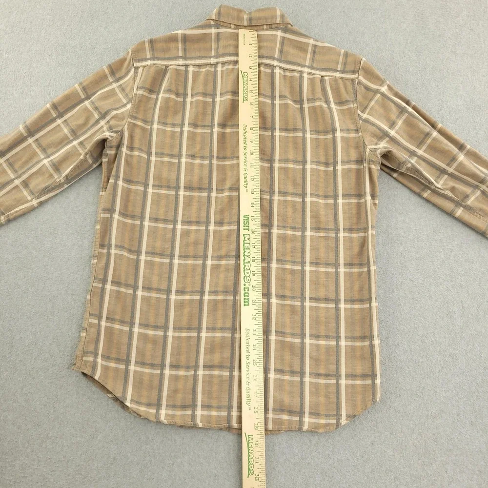 Banana Republic Luxe Flannel Mens MT Beige Plaid Long Sleeve Flannel Button Up